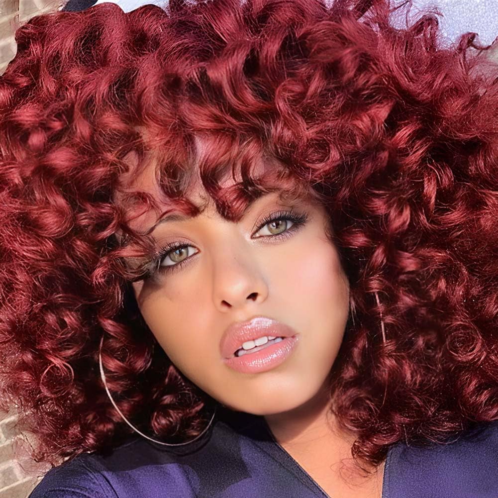 AIDUSA Short Loose Curly Wigs for Black Women Afro Wig for Black Women Curly Wig for Women Synthetic Wigs for Women Fluffy Natural Soft Hair (#1B Natural Black)
