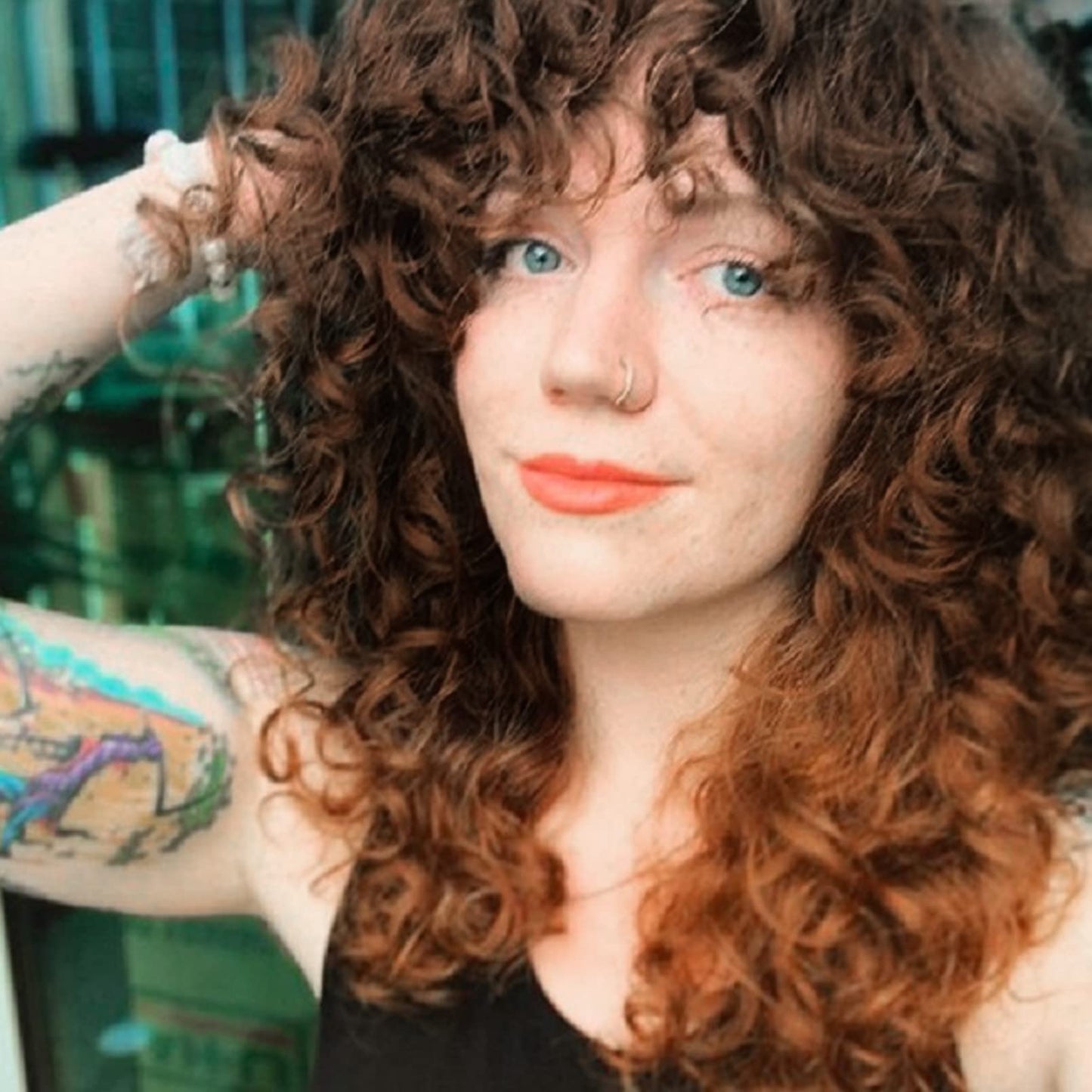 LONAI Curly Wig with Bangs for Black Women Long Black Kinky Wigs with Wispy Bangs WIG006 Curly Gorgeous Fringe Synthetic Wig for Daily Use Party Cosplay-Black
