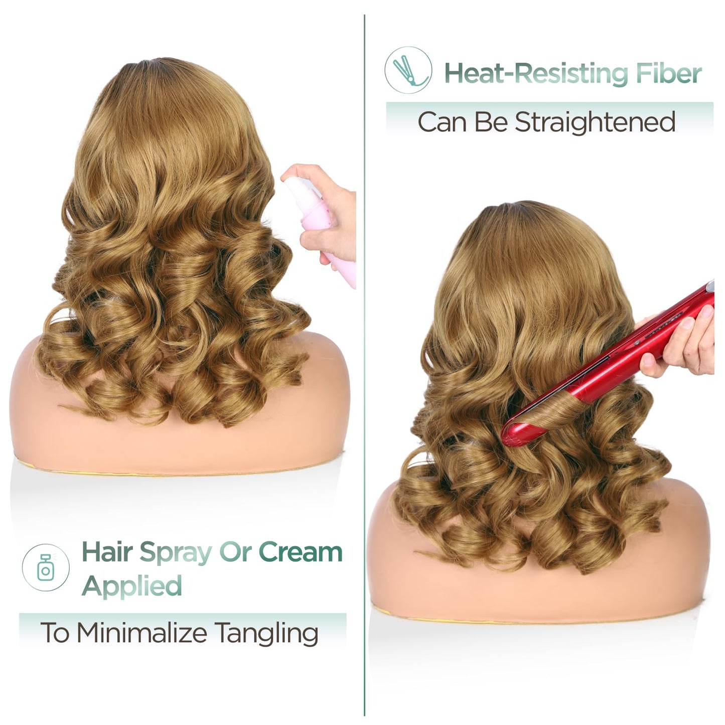 WIGER Short Wavy Wigs for Women Black Loose Wave Bob Hair Wig 14 Inch Side Part Big Curly Glueless Lace Part Hair Synthetic Curly Wig for Daily or Party