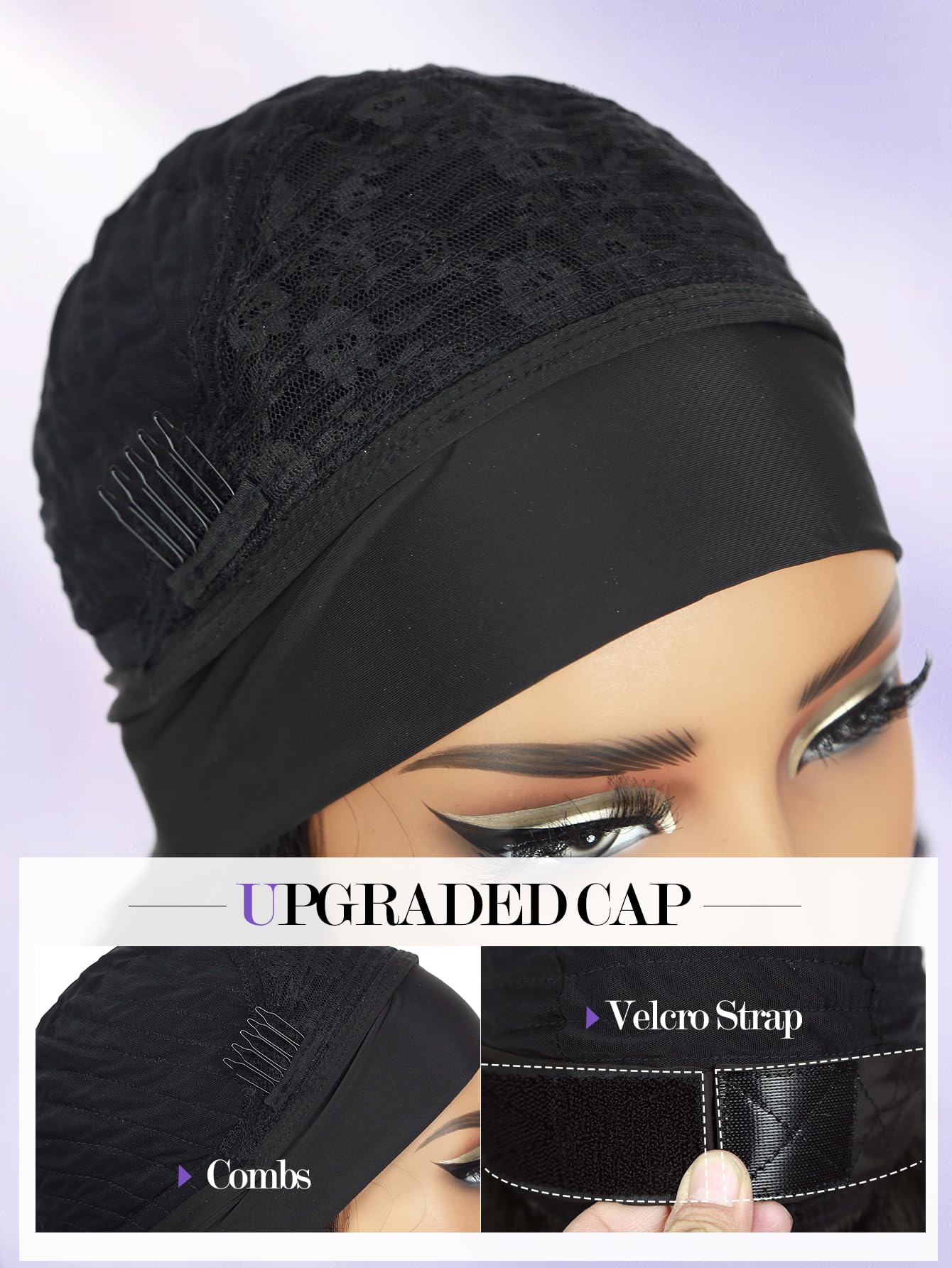 Yaki Wavy Headband Wigs for Black Women 26 Inch Black Kinky Straight Wear and Go Wig with Curly Wavy Ends Synthetic Glueless Half Wig with Headbands Attached Blow Out Style Natural Hair Texture