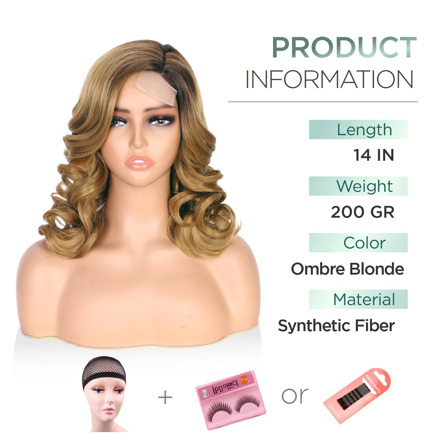 WIGER Short Wavy Wigs for Women Black Loose Wave Bob Hair Wig 14 Inch Side Part Big Curly Glueless Lace Part Hair Synthetic Curly Wig for Daily or Party