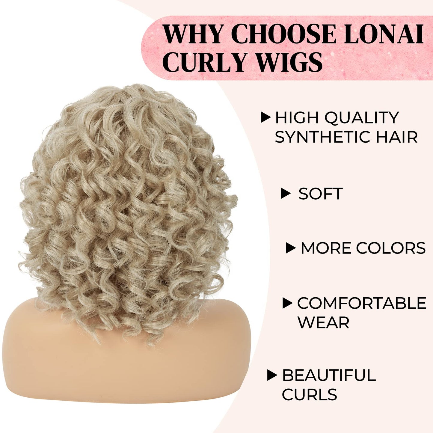LONAI Curly Wig with Bangs for Black Women Long Black Kinky Wigs with Wispy Bangs WIG006 Curly Gorgeous Fringe Synthetic Wig for Daily Use Party Cosplay-Black