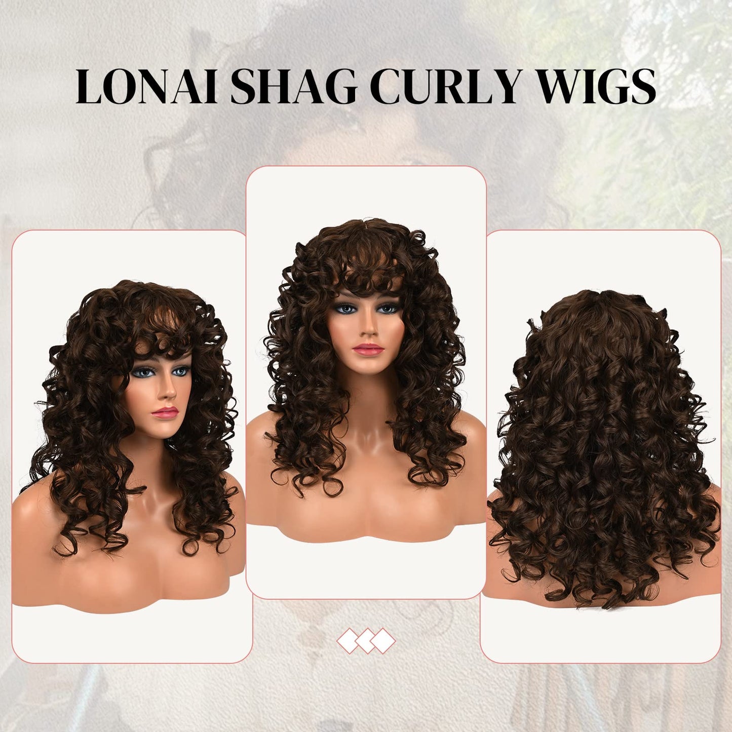 LONAI Curly Wig with Bangs for Black Women Long Black Kinky Wigs with Wispy Bangs WIG006 Curly Gorgeous Fringe Synthetic Wig for Daily Use Party Cosplay-Black