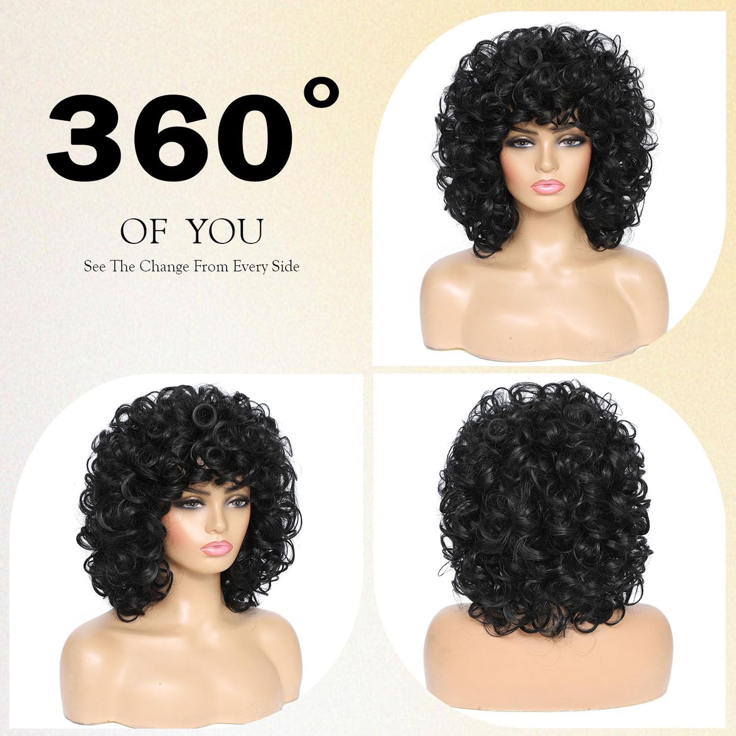Curly Wigs for Black Women Soft Honey Blonde Short Curly Wig with Bangs Afro Loose Curls Wig for African American Women (1B/30)