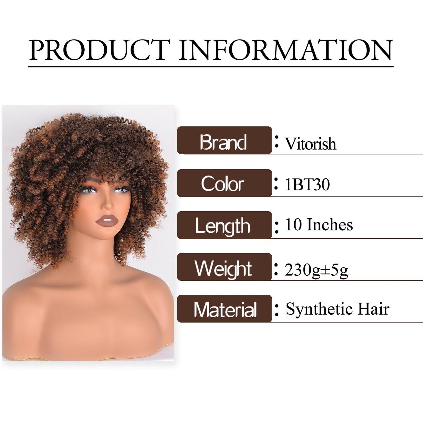 Afro Curly Wig with Bangs 12 Inches Synthetic Afro Wig for Women about 280g/Pcs Heat Resistant Black Short Kinky Curly Wigs for Daily Party