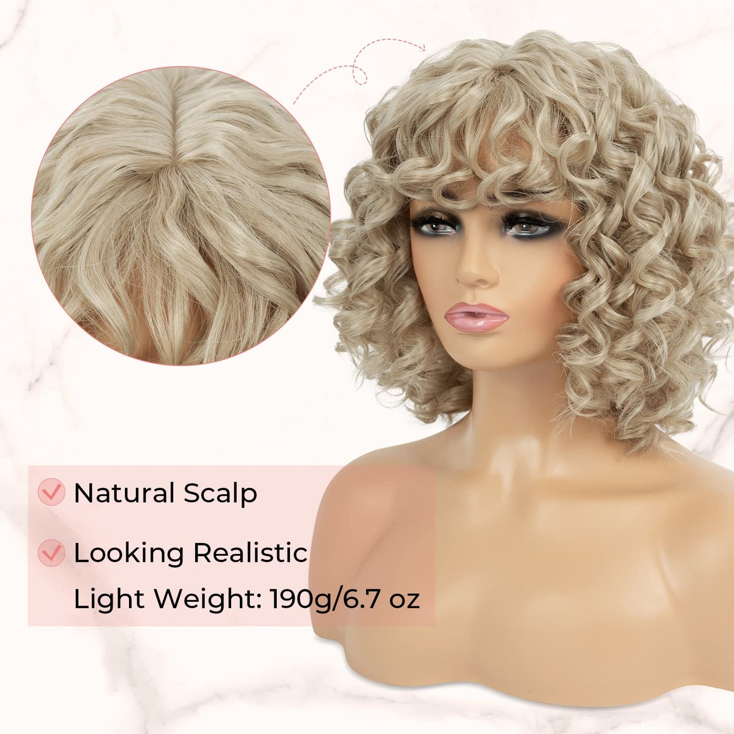 LONAI Curly Wig with Bangs for Black Women Long Black Kinky Wigs with Wispy Bangs WIG006 Curly Gorgeous Fringe Synthetic Wig for Daily Use Party Cosplay-Black