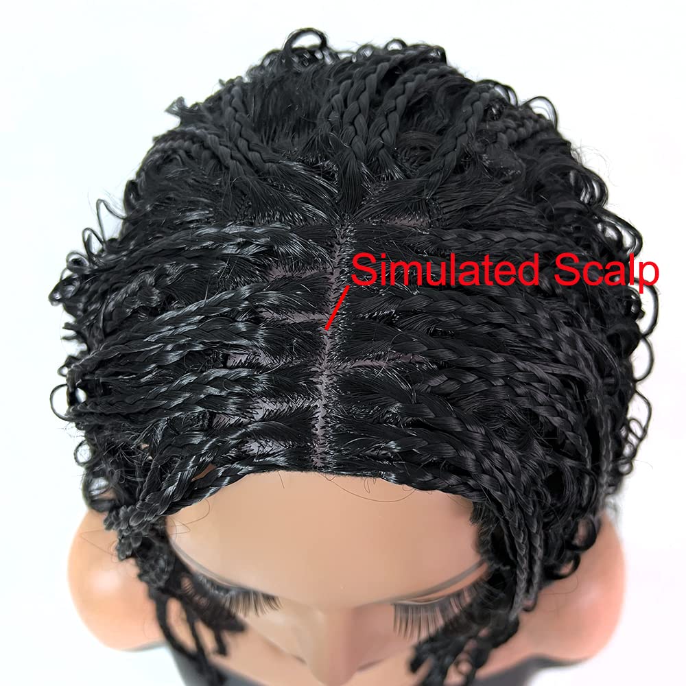 Box Braid Wig Synthetic Short Bob Wig Box Braided Wig with Bangs Cornrow Braided Wigs for Black Women (10 inches, Brown)