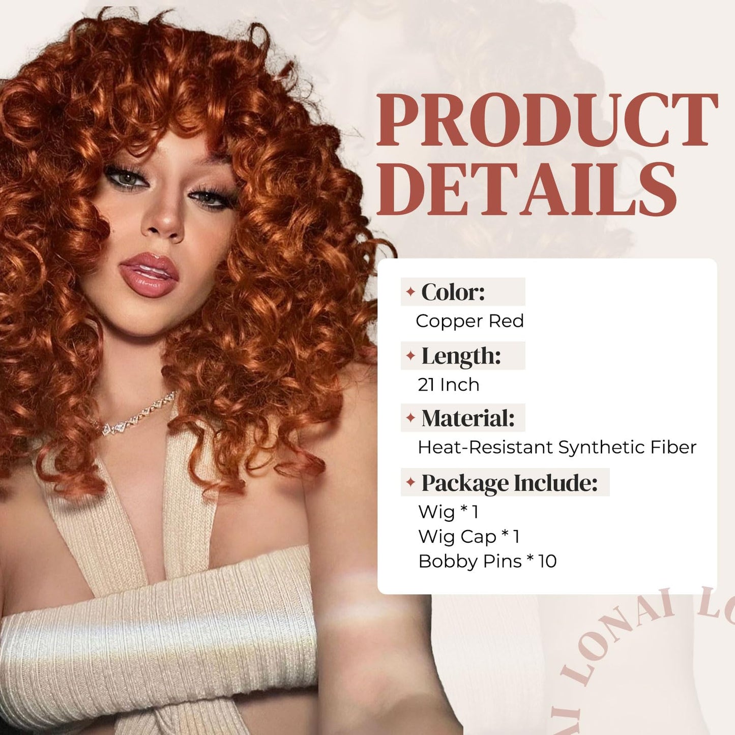 LONAI Curly Wig with Bangs for Black Women Long Black Kinky Wigs with Wispy Bangs WIG006 Curly Gorgeous Fringe Synthetic Wig for Daily Use Party Cosplay-Black