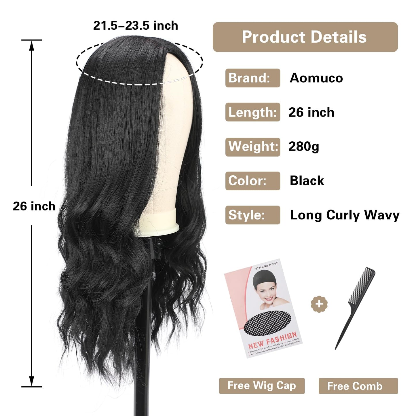 24 Inch Long Natural Black Wig with Bangs Long Straight