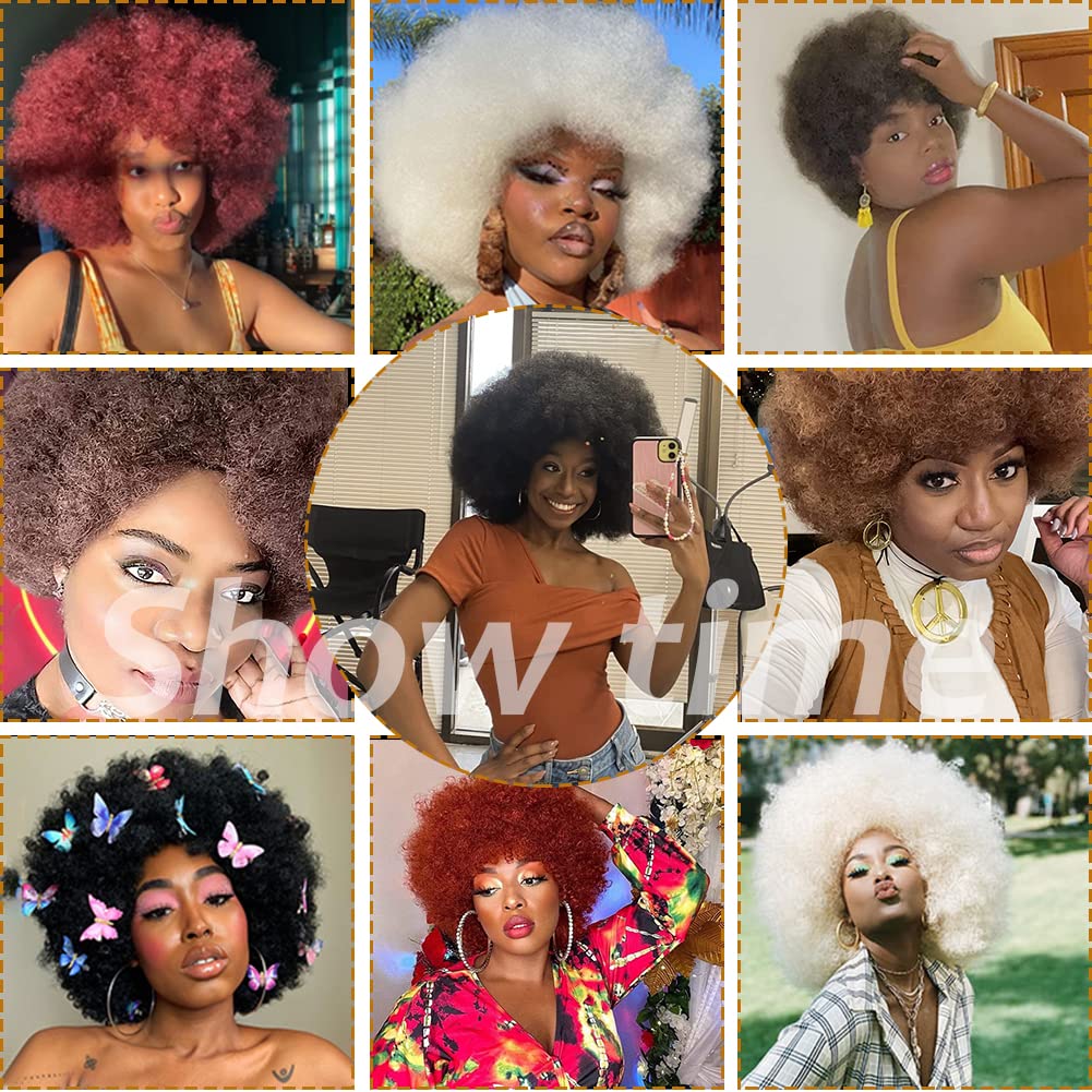 Curly Wigs for Black Women Soft Honey Blonde Short Curly Wig with Bangs Afro Loose Curls Wig for African American Women (1B/30)