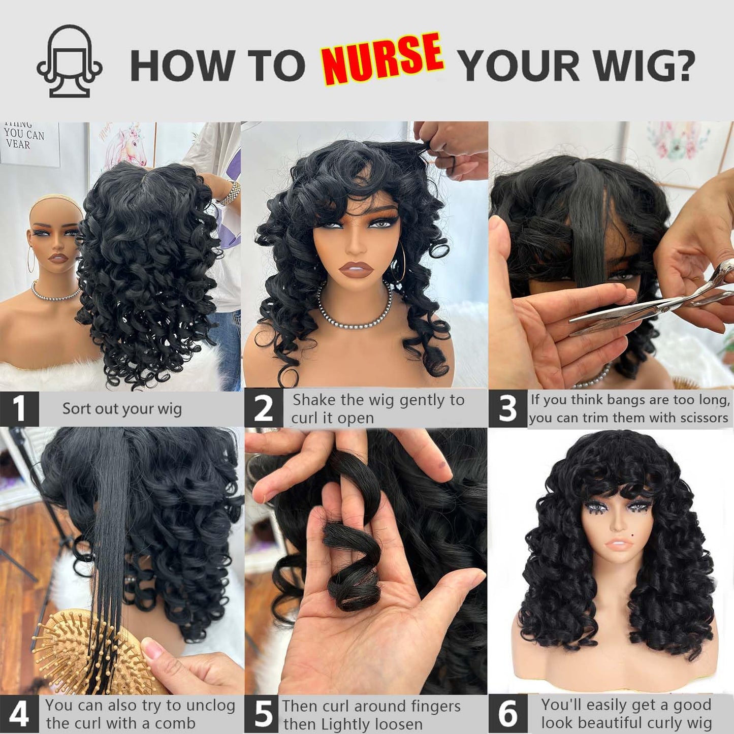 GKtineke-Curly-Wig Big-Curly-Wigs-for-White-Black-Women 20 Inch- Long-Curly-Wig-with-Bangs Synthetic-Hair-Replacement-Wigs-for- Cosplay and Daily(Ombre Ginger… (Brown)
