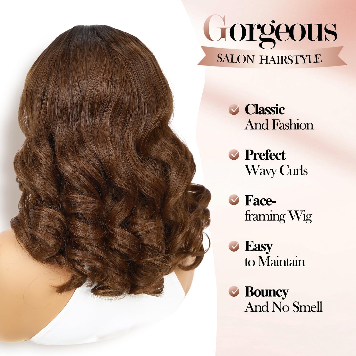 WIGER Short Wavy Wigs for Women Black Loose Wave Bob Hair Wig 14 Inch Side Part Big Curly Glueless Lace Part Hair Synthetic Curly Wig for Daily or Party