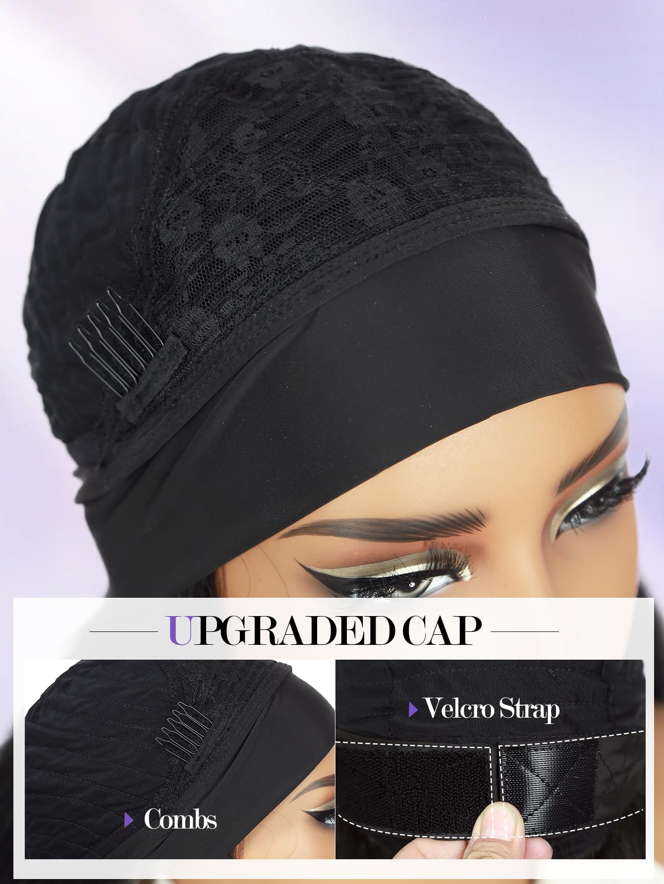 Yaki Wavy Headband Wigs for Black Women 26 Inch Black Kinky Straight Wear and Go Wig with Curly Wavy Ends Synthetic Glueless Half Wig with Headbands Attached Blow Out Style Natural Hair Texture