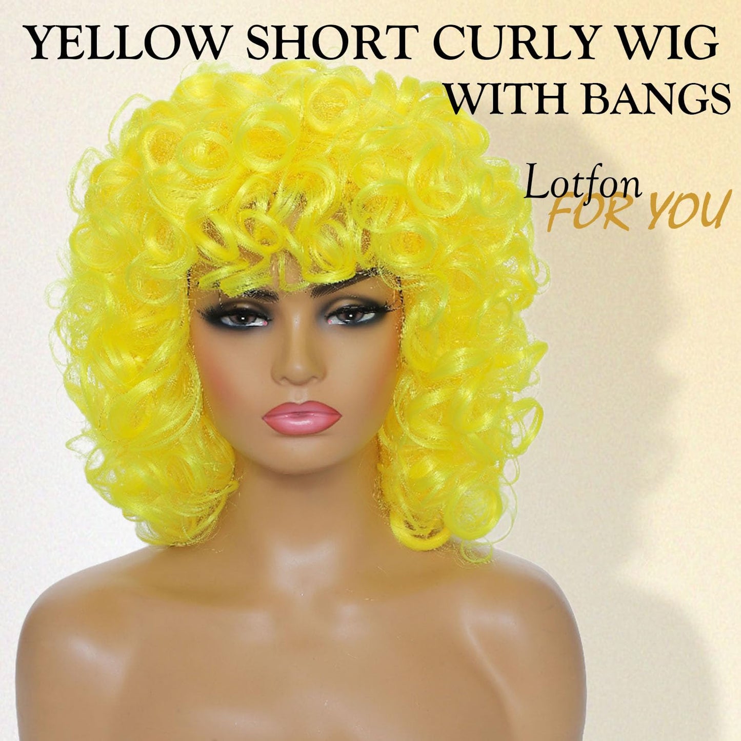 Curly Wigs for Black Women Soft Honey Blonde Short Curly Wig with Bangs Afro Loose Curls Wig for African American Women (1B/30)
