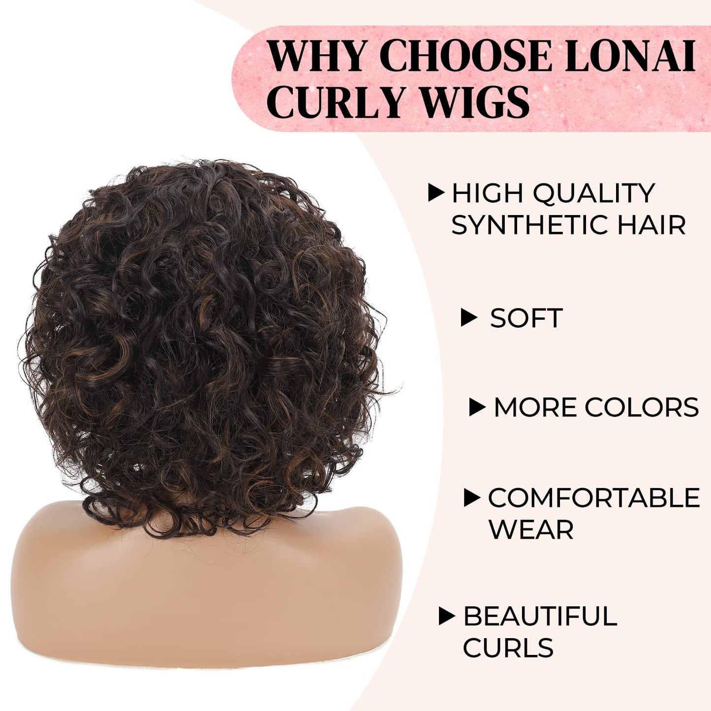 LONAI Curly Wig with Bangs for Black Women Long Black Kinky Wigs with Wispy Bangs WIG006 Curly Gorgeous Fringe Synthetic Wig for Daily Use Party Cosplay-Black