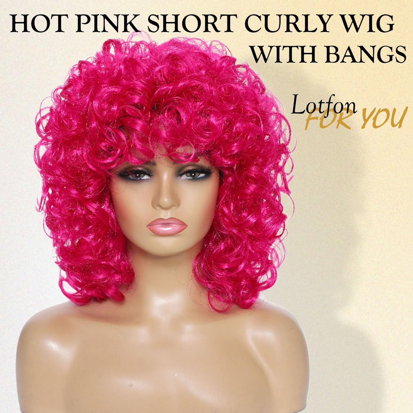 Curly Wigs for Black Women Soft Honey Blonde Short Curly Wig with Bangs Afro Loose Curls Wig for African American Women (1B/30)