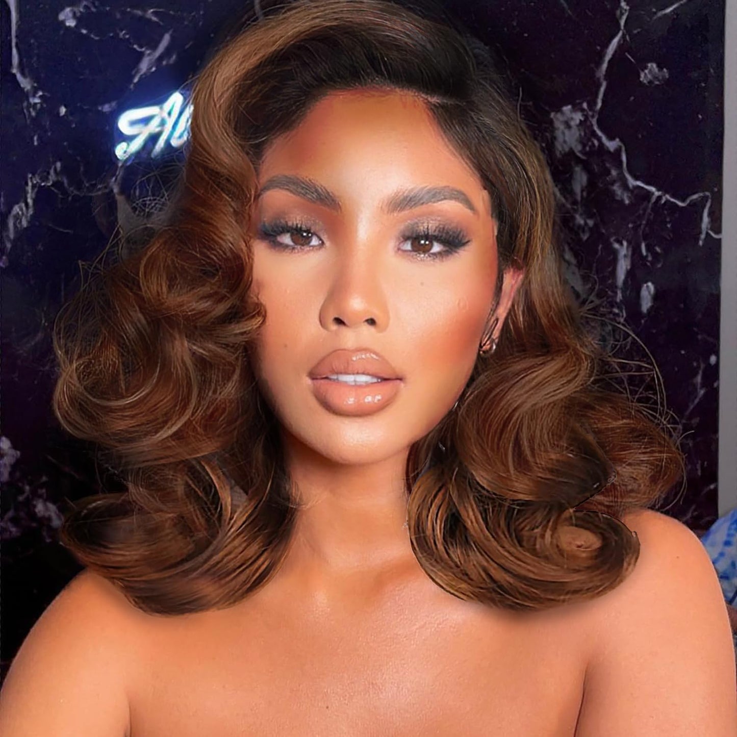 WIGER Short Wavy Wigs for Women Black Loose Wave Bob Hair Wig 14 Inch Side Part Big Curly Glueless Lace Part Hair Synthetic Curly Wig for Daily or Party