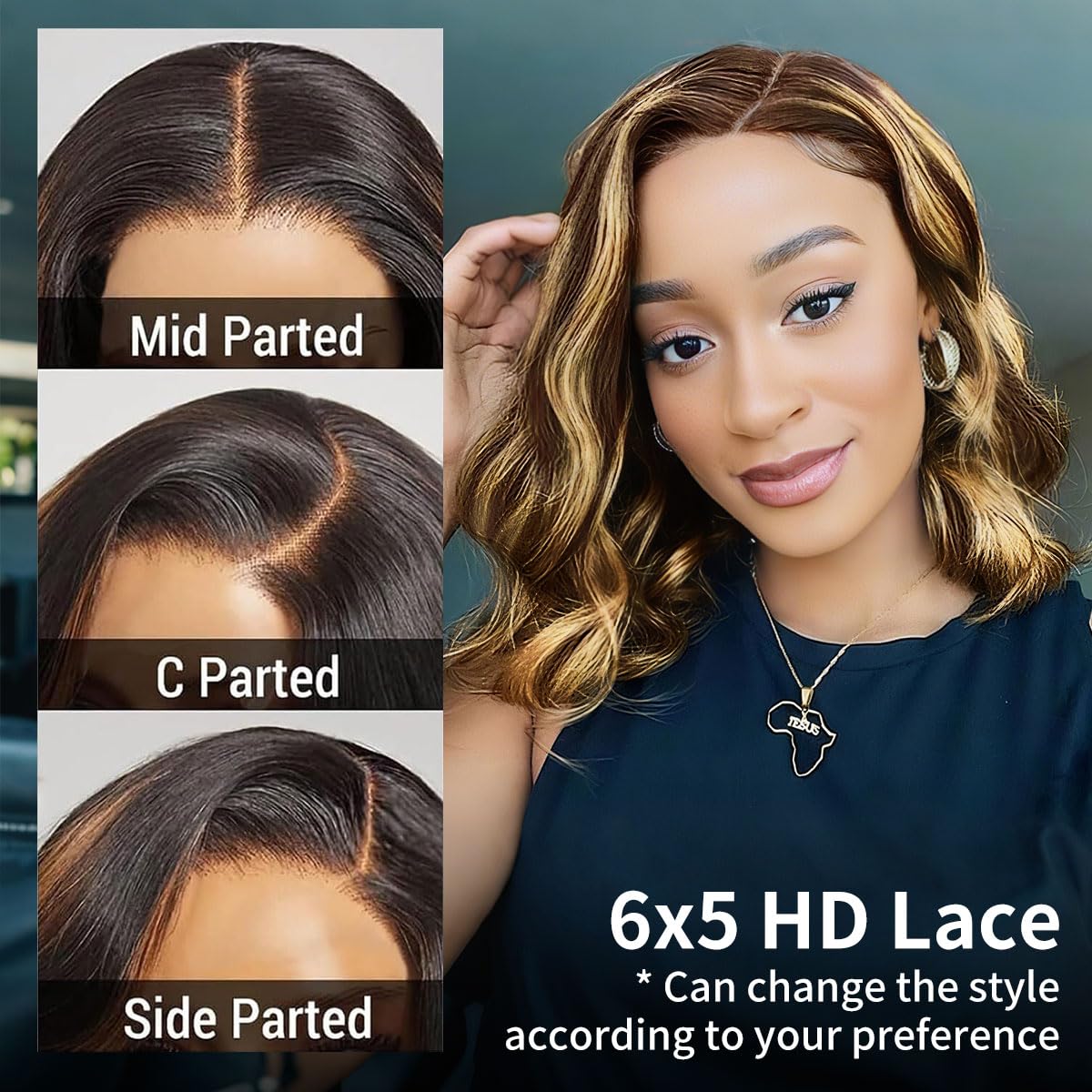 Tinashe 12Inch Wear and Go Glueless Bob Wig Human Hair Highlight Bob Wig Human Hair Honey Blonde 5x6 Body Wave Wigs for Beginners Glueless Short Bob Wig(12inch,P4/27 Loose Body Bob Wig)