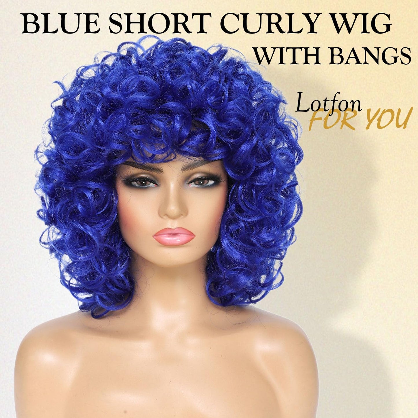 Curly Wigs for Black Women Soft Honey Blonde Short Curly Wig with Bangs Afro Loose Curls Wig for African American Women (1B/30)