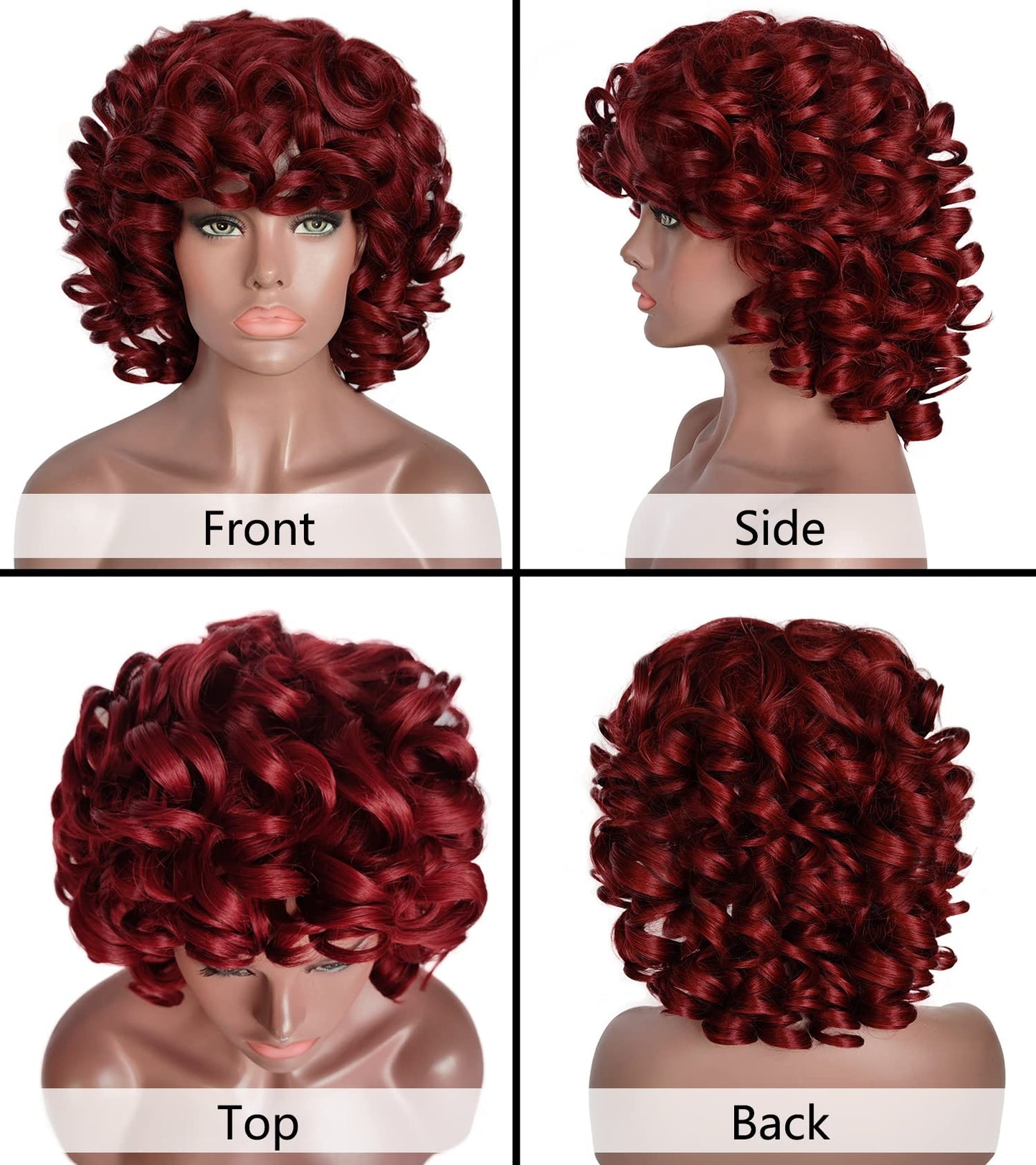 ELIM Curly Wigs for Black Women Short Kinky Curly Black Wigs for Women Big Curly Afro Soft Wig with Bangs Heat Resistant Natural Cute Synthetic Wig with Accessories Z014