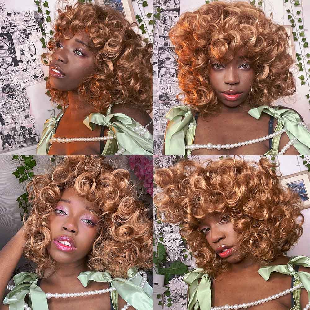 AIDUSA Short Loose Curly Wigs for Black Women Afro Wig for Black Women Curly Wig for Women Synthetic Wigs for Women Fluffy Natural Soft Hair (#1B Natural Black)