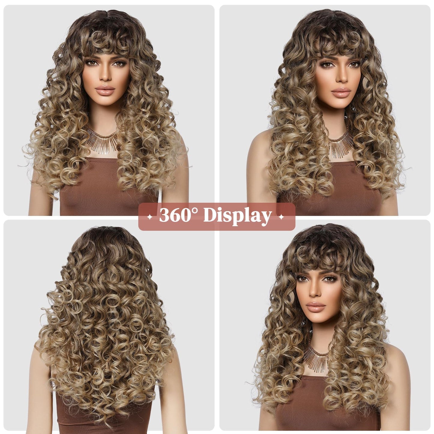 LONAI Curly Wig with Bangs for Black Women Long Black Kinky Wigs with Wispy Bangs WIG006 Curly Gorgeous Fringe Synthetic Wig for Daily Use Party Cosplay-Black