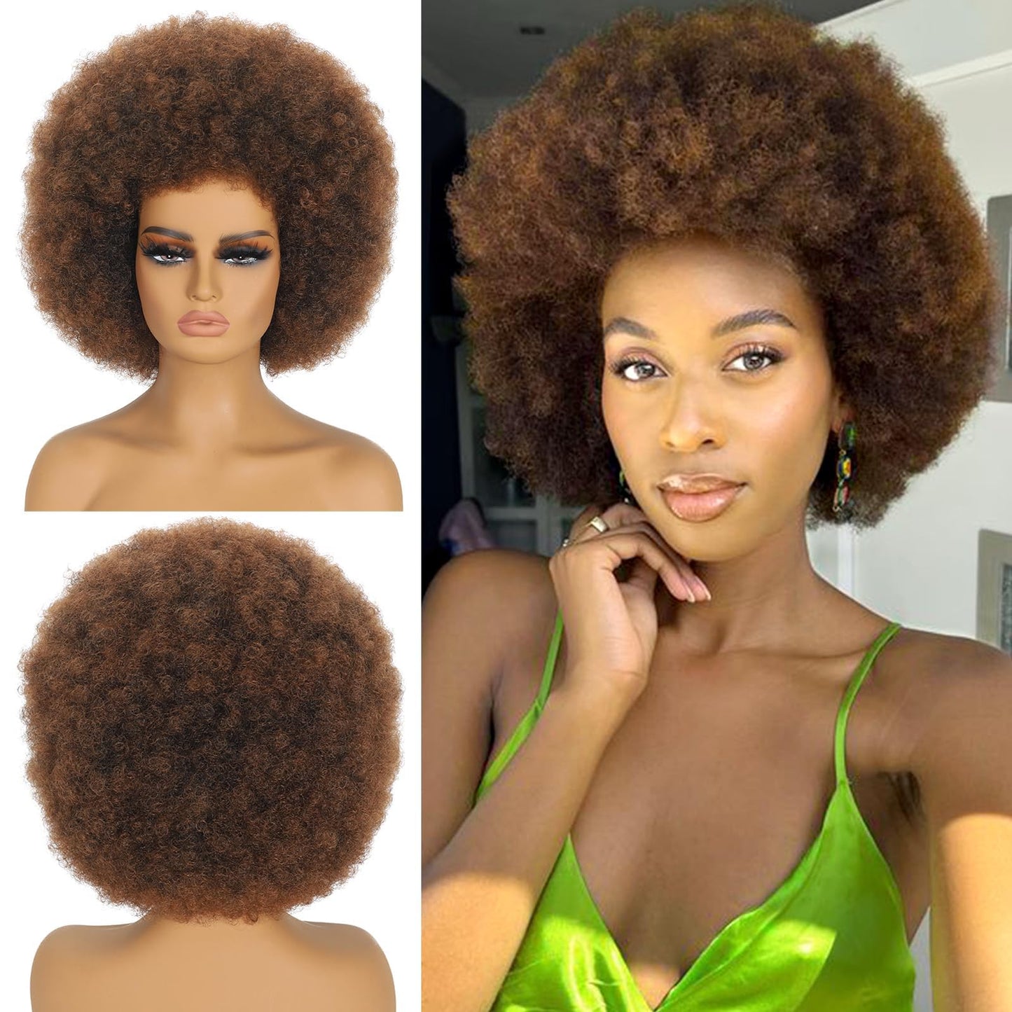 Curly Wigs for Black Women Soft Honey Blonde Short Curly Wig with Bangs Afro Loose Curls Wig for African American Women (1B/30)