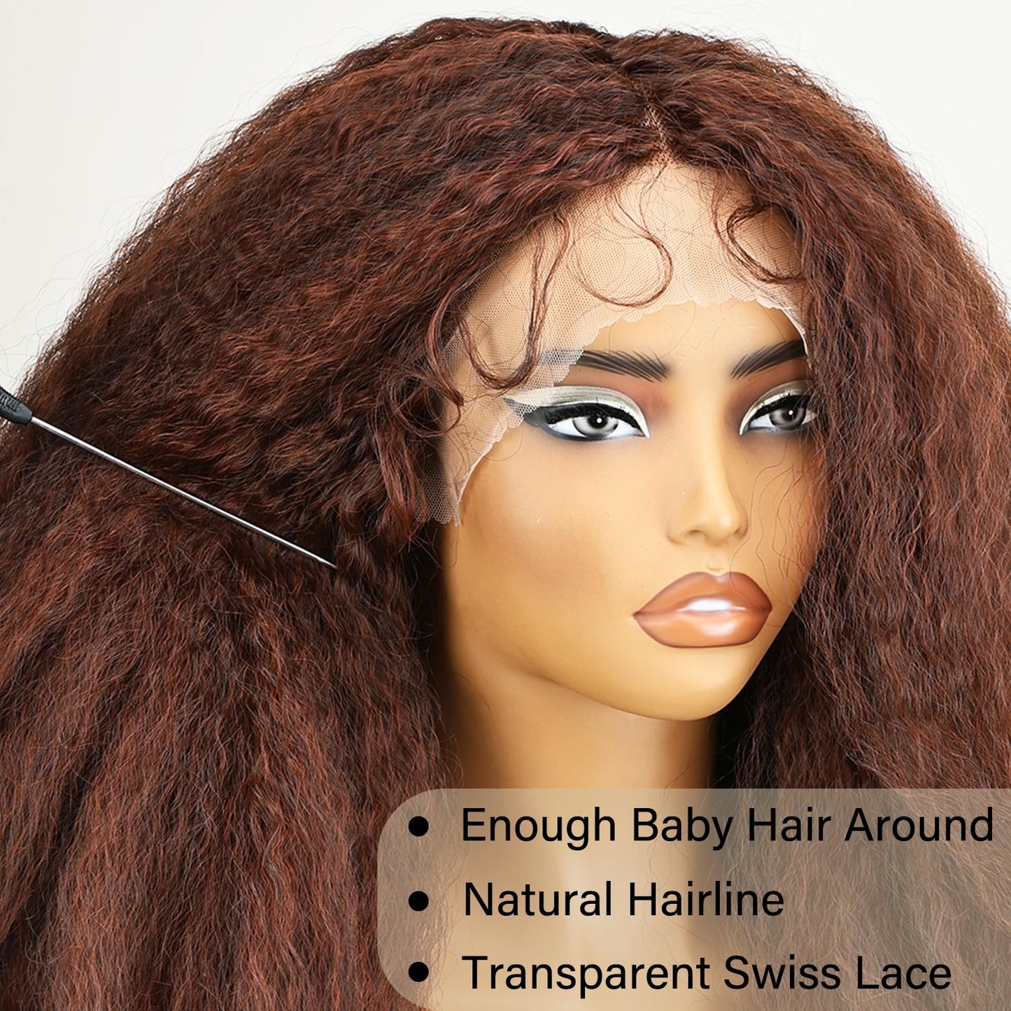 SOKU Afro Curly Lace Front Wig Synthetic Kinky Straight with Curly Ends T Part HD Transparent Swiss Lace Fluffy Bouncy Hair Wigs 20 Inch Dark Brown Heat Friendly Afro Wigs for Black Women