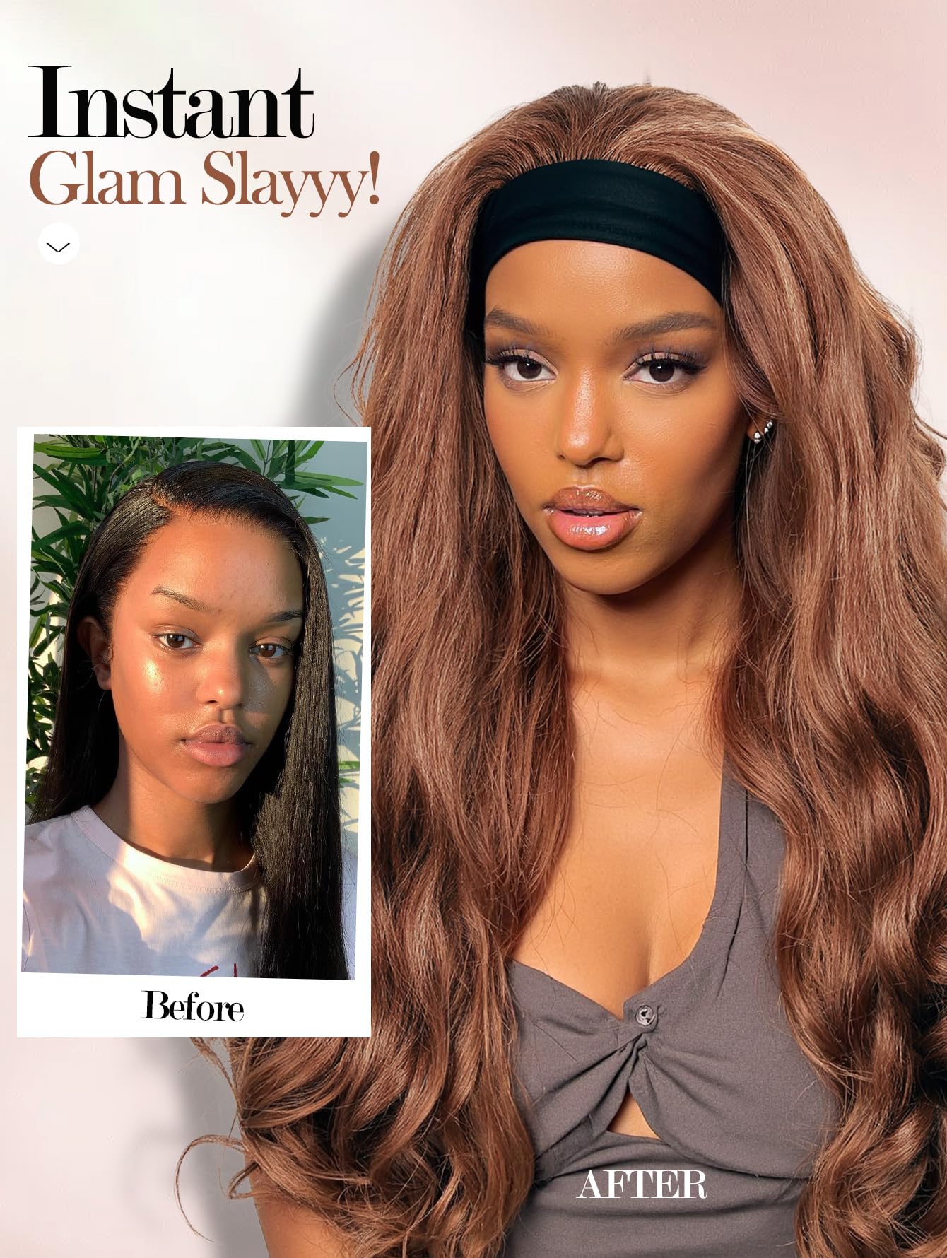 Yaki Wavy Headband Wigs for Black Women 26 Inch Black Kinky Straight Wear and Go Wig with Curly Wavy Ends Synthetic Glueless Half Wig with Headbands Attached Blow Out Style Natural Hair Texture