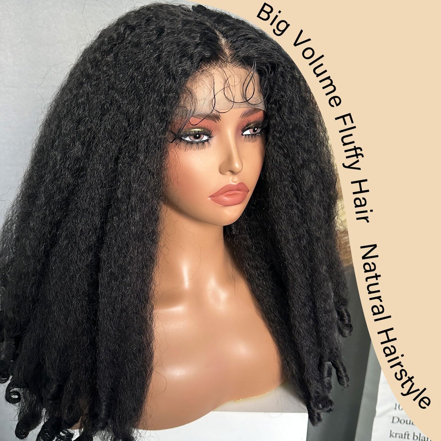 SOKU Afro Curly Lace Front Wig Synthetic Kinky Straight with Curly Ends T Part HD Transparent Swiss Lace Fluffy Bouncy Hair Wigs 20 Inch Dark Brown Heat Friendly Afro Wigs for Black Women
