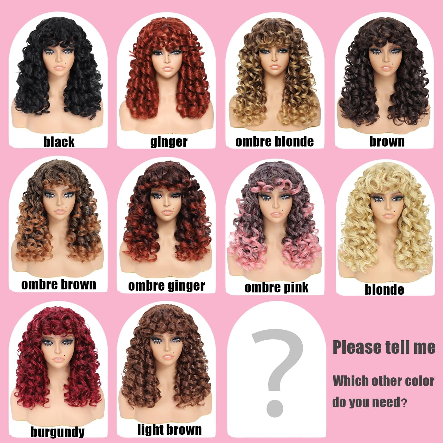GKtineke-Curly-Wig Big-Curly-Wigs-for-White-Black-Women 20 Inch- Long-Curly-Wig-with-Bangs Synthetic-Hair-Replacement-Wigs-for- Cosplay and Daily(Ombre Ginger… (Brown)