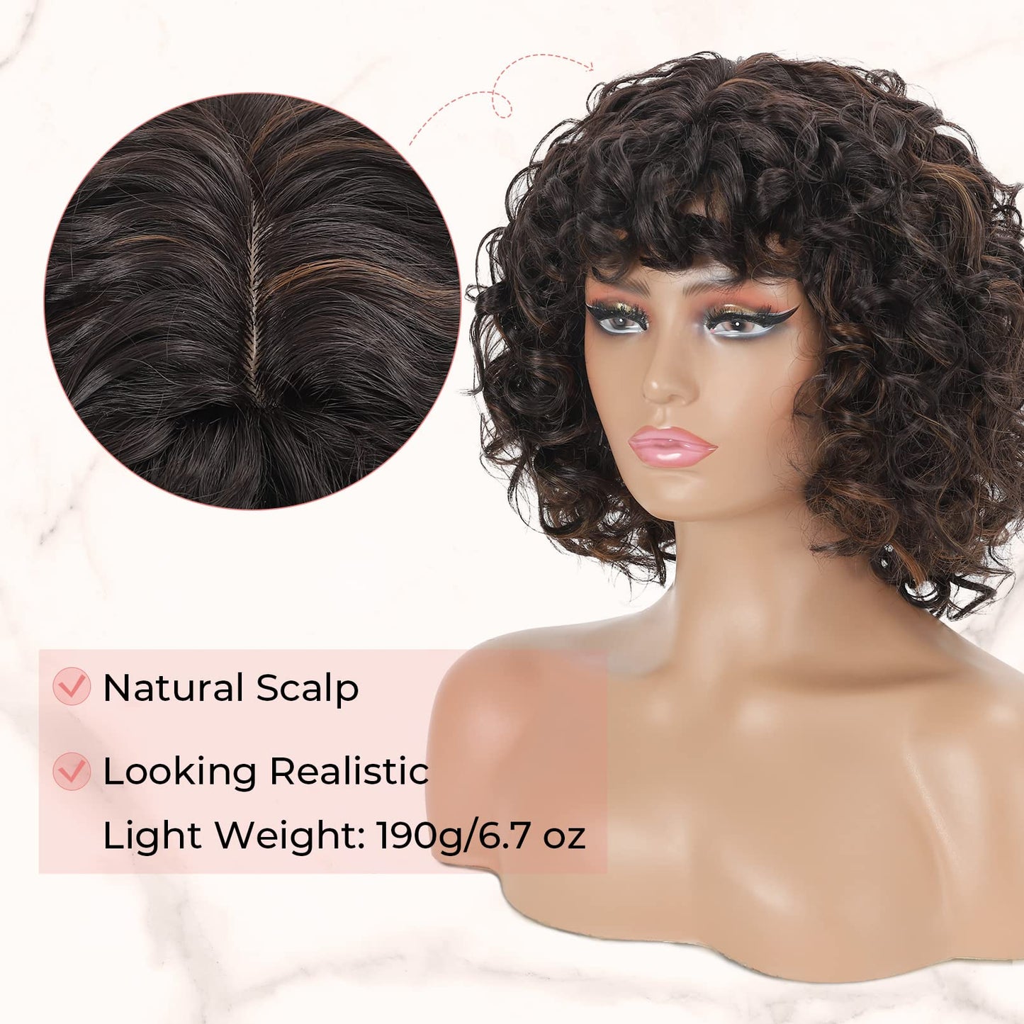 LONAI Curly Wig with Bangs for Black Women Long Black Kinky Wigs with Wispy Bangs WIG006 Curly Gorgeous Fringe Synthetic Wig for Daily Use Party Cosplay-Black