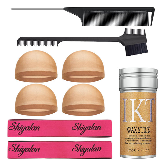 Wig Kit for Lace Front Wigs, Hair Wax Stick Lace Band for Wigs, Wig Caps, Edge Brush, Comb, Suitable for Wig Kit - 9 PCS