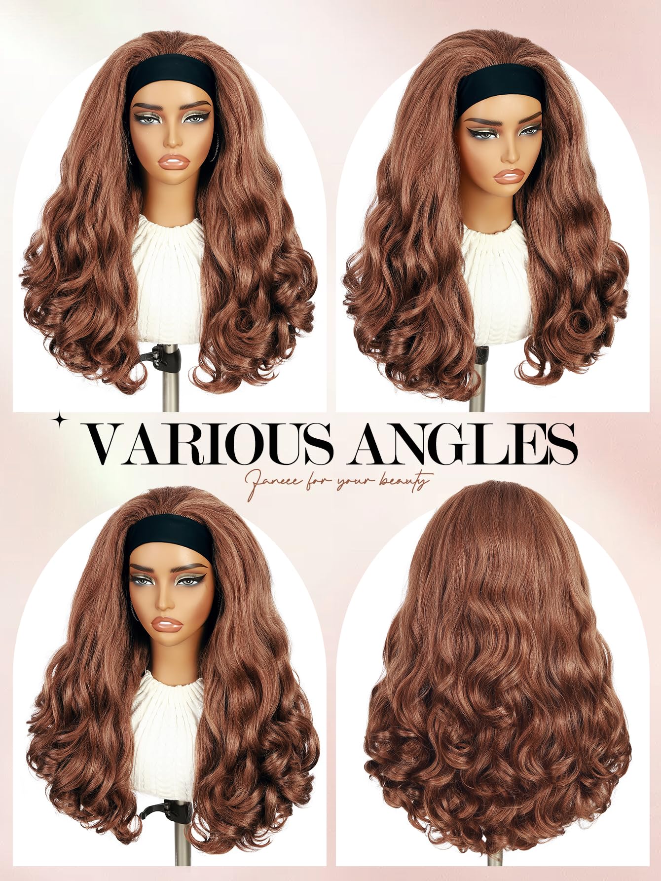 Yaki Wavy Headband Wigs for Black Women 26 Inch Black Kinky Straight Wear and Go Wig with Curly Wavy Ends Synthetic Glueless Half Wig with Headbands Attached Blow Out Style Natural Hair Texture