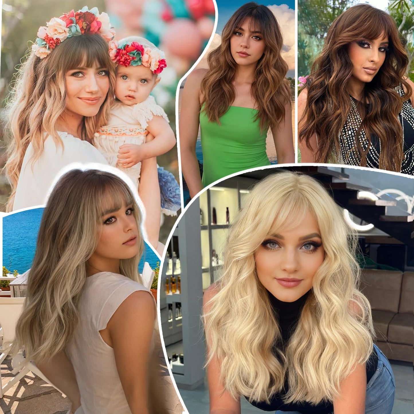 Blonde Wig with Bangs Dirty Blonde Wig for Women Long Wavy Curly Heat Resistant Fiber Synthetic for Daily Party Use (20inch)