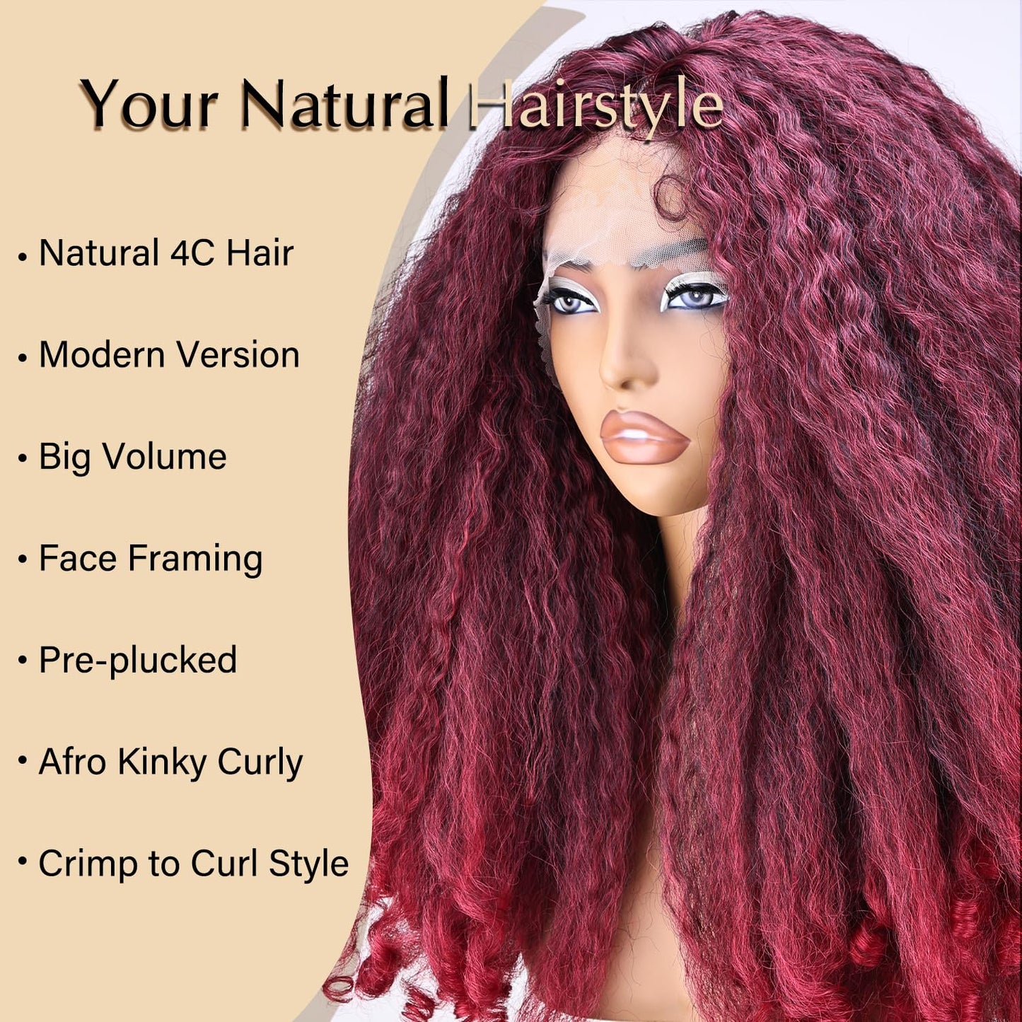 SOKU Afro Curly Lace Front Wig Synthetic Kinky Straight with Curly Ends T Part HD Transparent Swiss Lace Fluffy Bouncy Hair Wigs 20 Inch Dark Brown Heat Friendly Afro Wigs for Black Women