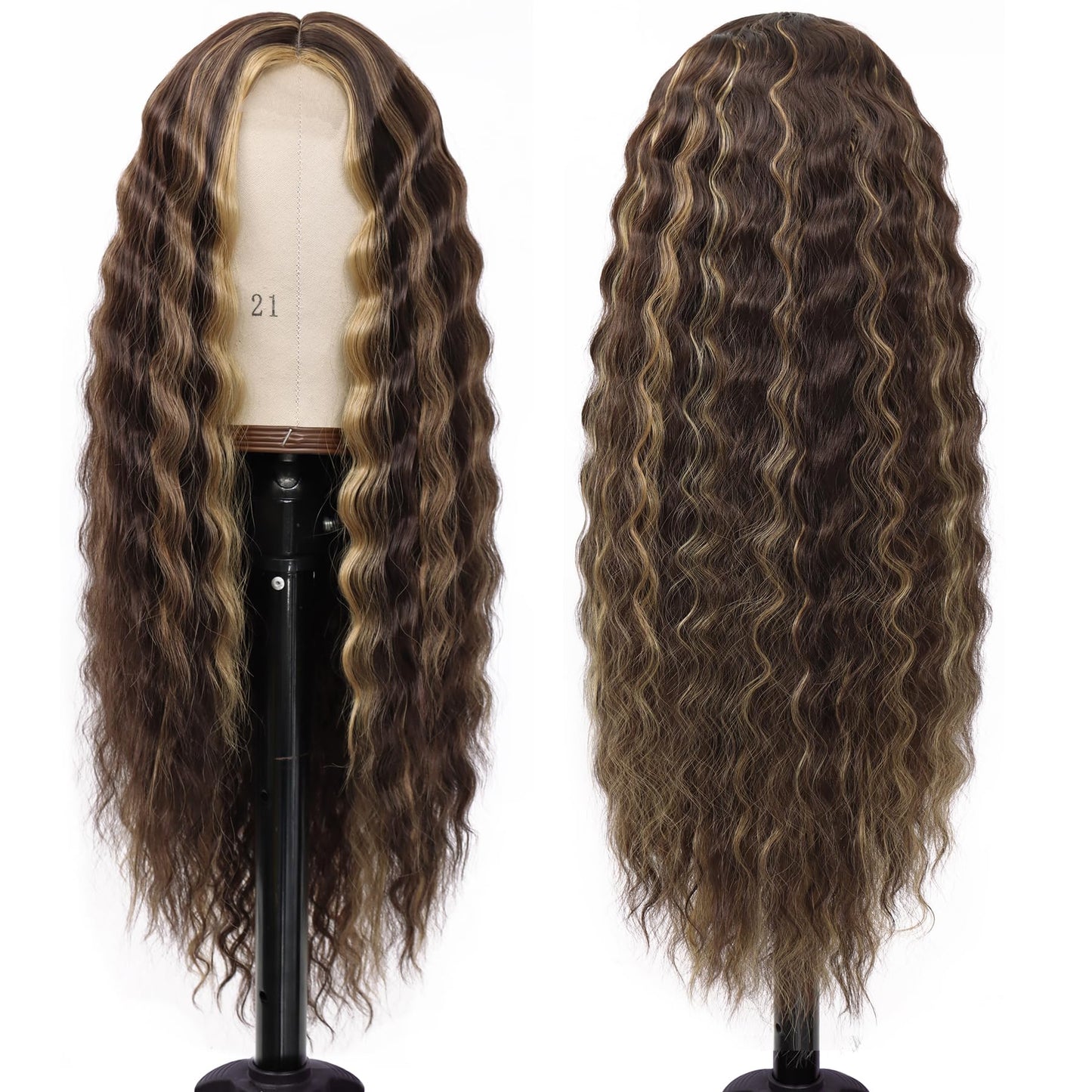 Mairead 28 Inch Long Curly Synthetic Lace Front Wigs for Black Women Loose Deep Wave Black Synthetic Wig Middle Part 4" Simulated Scalp Small Lace Front Wigs Natural Looking Crimps Curls Wig