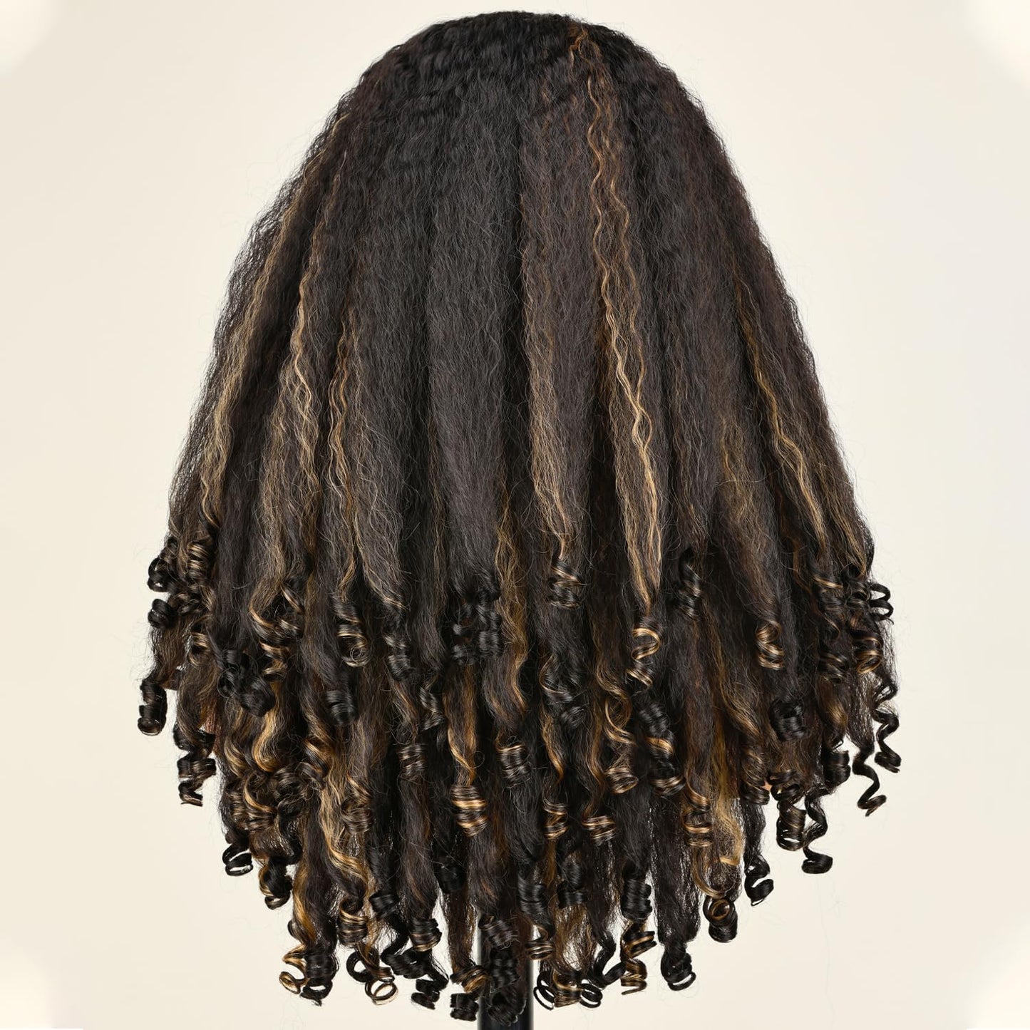 SOKU Afro Curly Lace Front Wig Synthetic Kinky Straight with Curly Ends T Part HD Transparent Swiss Lace Fluffy Bouncy Hair Wigs 20 Inch Dark Brown Heat Friendly Afro Wigs for Black Women