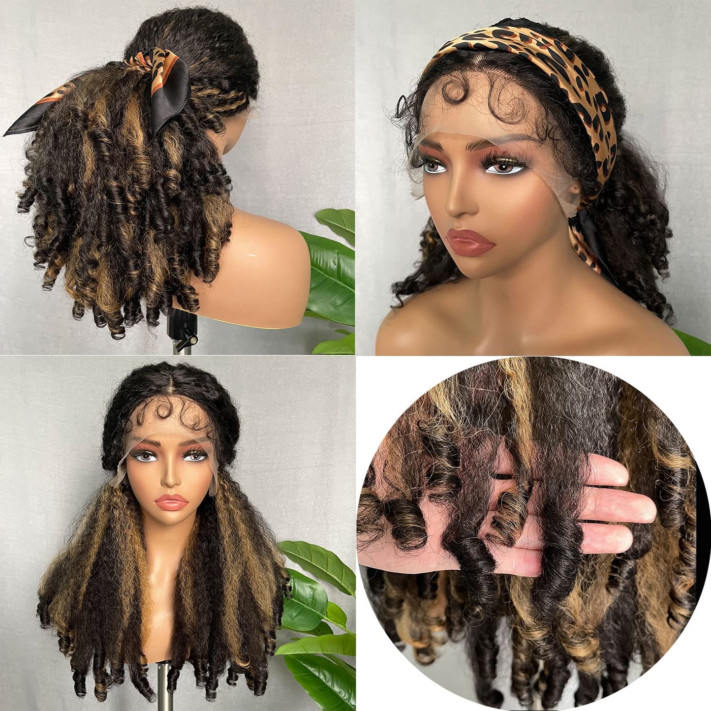 SOKU Afro Curly Lace Front Wig Synthetic Kinky Straight with Curly Ends T Part HD Transparent Swiss Lace Fluffy Bouncy Hair Wigs 20 Inch Dark Brown Heat Friendly Afro Wigs for Black Women