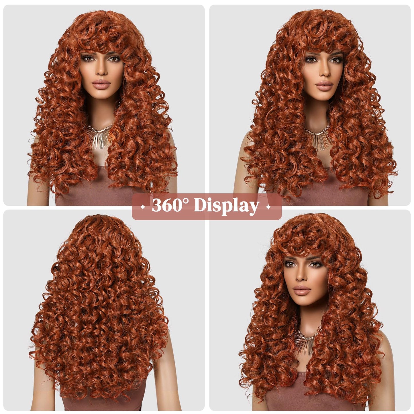 LONAI Curly Wig with Bangs for Black Women Long Black Kinky Wigs with Wispy Bangs WIG006 Curly Gorgeous Fringe Synthetic Wig for Daily Use Party Cosplay-Black