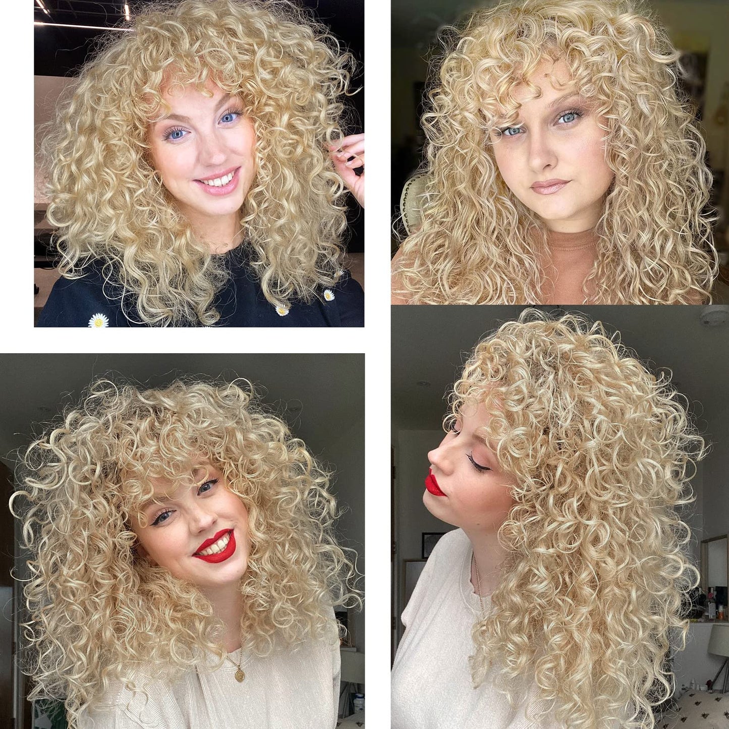 LONAI Curly Wig with Bangs for Black Women Long Black Kinky Wigs with Wispy Bangs WIG006 Curly Gorgeous Fringe Synthetic Wig for Daily Use Party Cosplay-Black