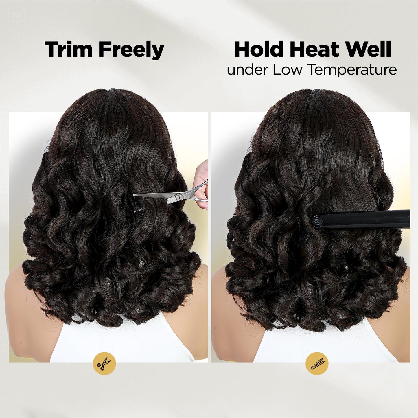 WIGER Short Wavy Wigs for Women Black Loose Wave Bob Hair Wig 14 Inch Side Part Big Curly Glueless Lace Part Hair Synthetic Curly Wig for Daily or Party