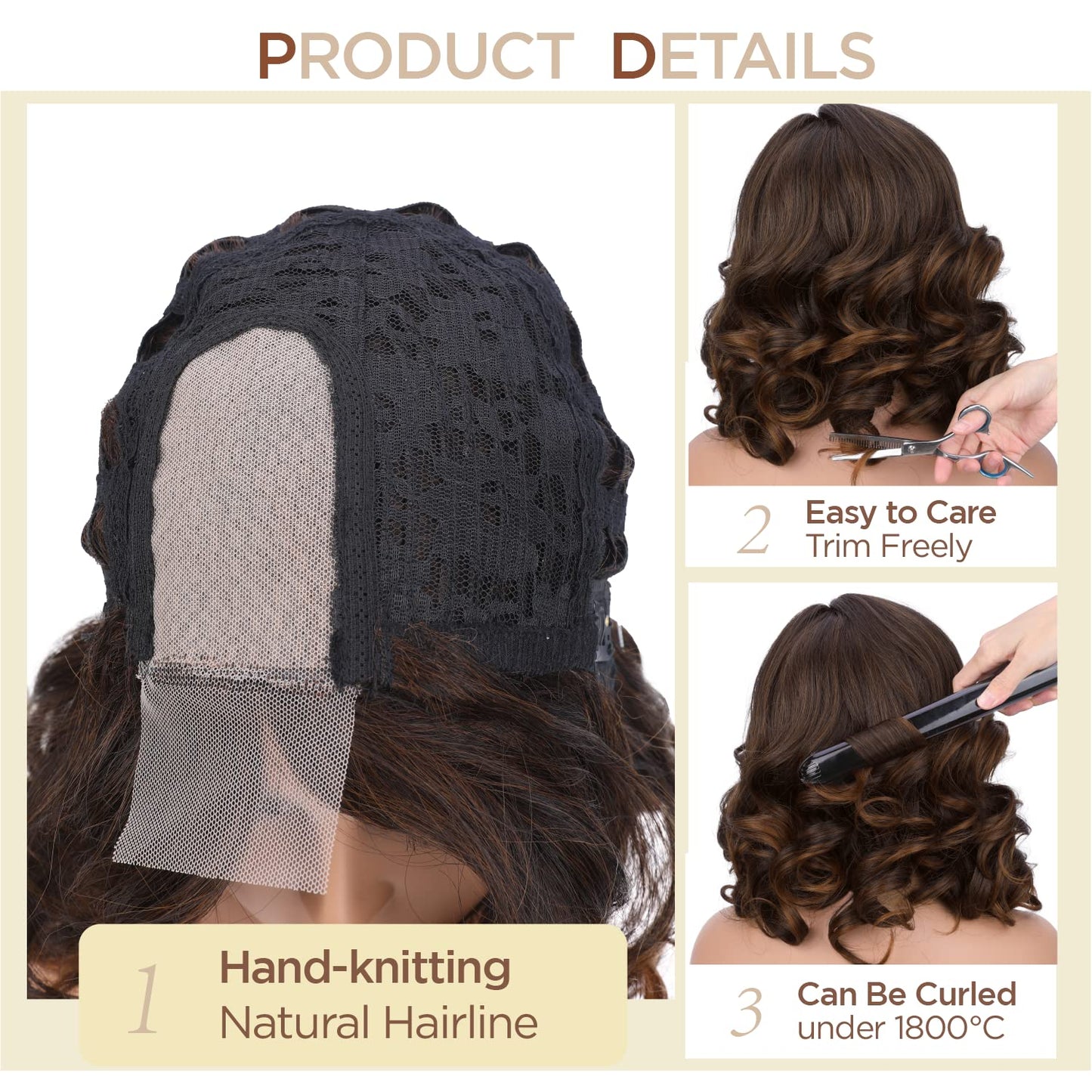 WIGER Short Wavy Wigs for Women Black Loose Wave Bob Hair Wig 14 Inch Side Part Big Curly Glueless Lace Part Hair Synthetic Curly Wig for Daily or Party