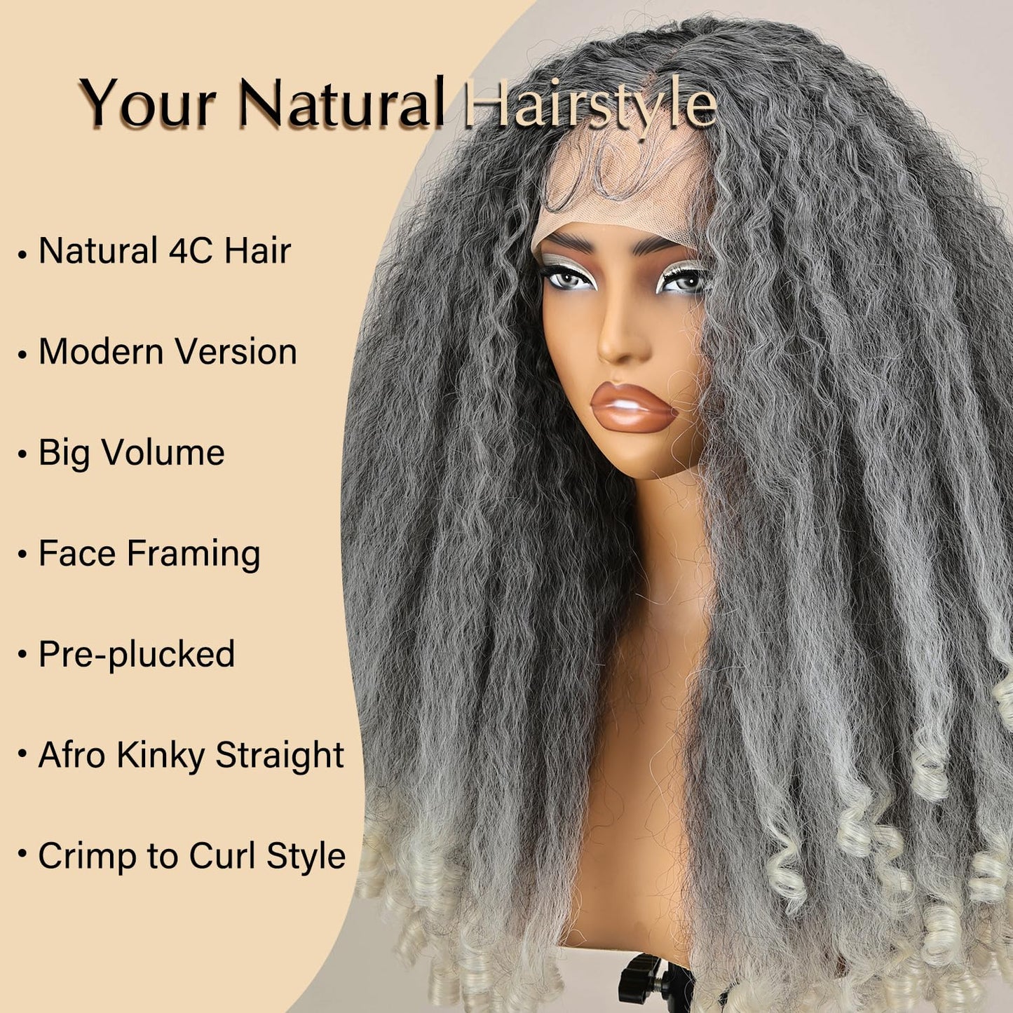 SOKU Afro Curly Lace Front Wig Synthetic Kinky Straight with Curly Ends T Part HD Transparent Swiss Lace Fluffy Bouncy Hair Wigs 20 Inch Dark Brown Heat Friendly Afro Wigs for Black Women