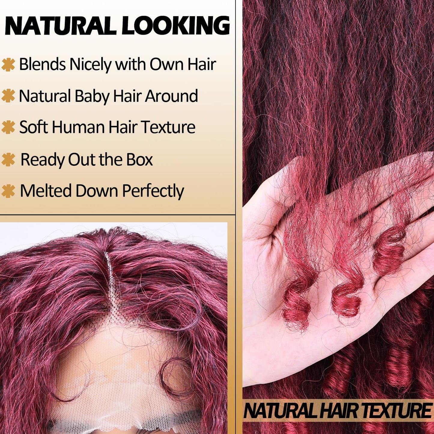 SOKU Afro Curly Lace Front Wig Synthetic Kinky Straight with Curly Ends T Part HD Transparent Swiss Lace Fluffy Bouncy Hair Wigs 20 Inch Dark Brown Heat Friendly Afro Wigs for Black Women