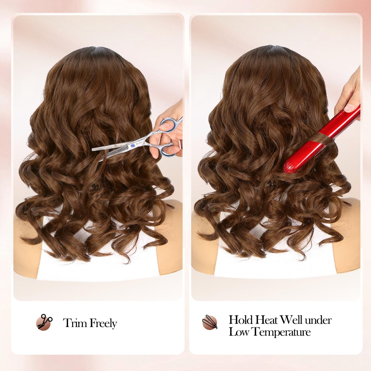 WIGER Short Wavy Wigs for Women Black Loose Wave Bob Hair Wig 14 Inch Side Part Big Curly Glueless Lace Part Hair Synthetic Curly Wig for Daily or Party