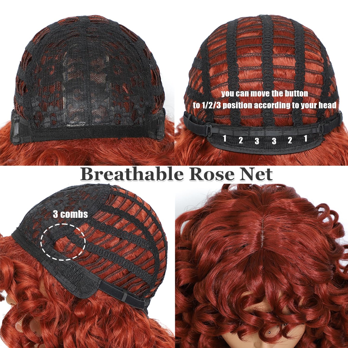 GKtineke-Curly-Wig Big-Curly-Wigs-for-White-Black-Women 20 Inch- Long-Curly-Wig-with-Bangs Synthetic-Hair-Replacement-Wigs-for- Cosplay and Daily(Ombre Ginger… (Brown)