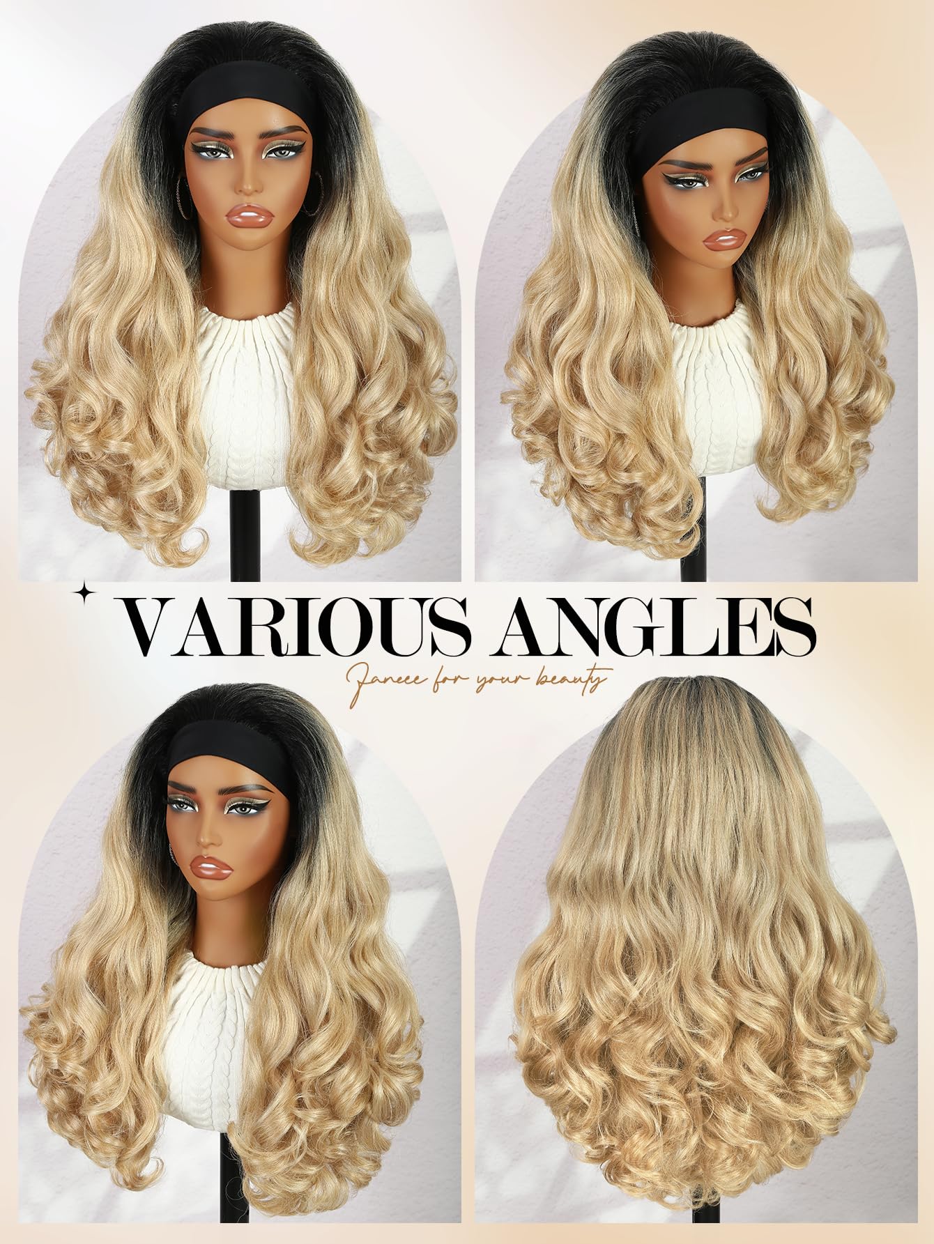 Yaki Wavy Headband Wigs for Black Women 26 Inch Black Kinky Straight Wear and Go Wig with Curly Wavy Ends Synthetic Glueless Half Wig with Headbands Attached Blow Out Style Natural Hair Texture