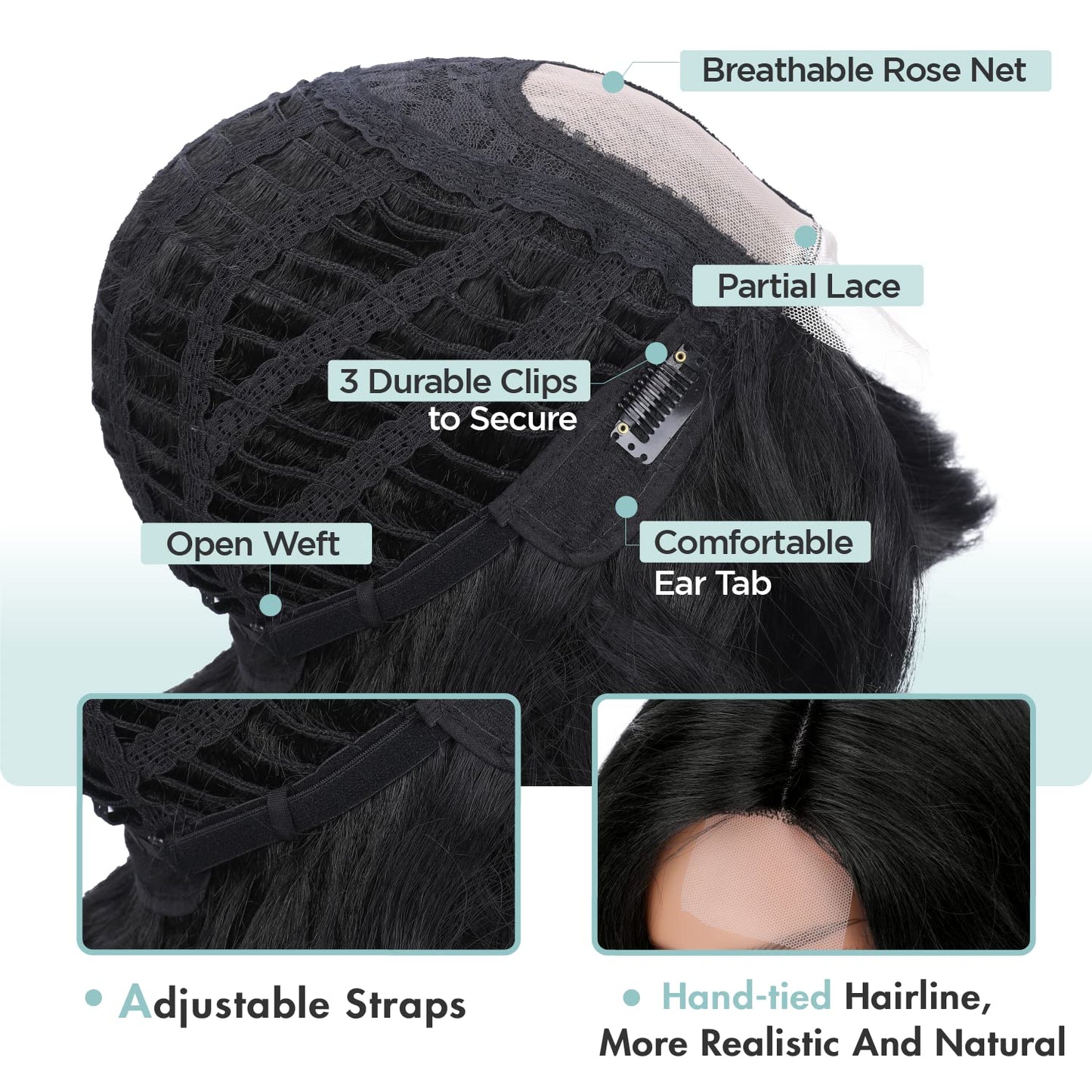 WIGER Short Wavy Wigs for Women Black Loose Wave Bob Hair Wig 14 Inch Side Part Big Curly Glueless Lace Part Hair Synthetic Curly Wig for Daily or Party
