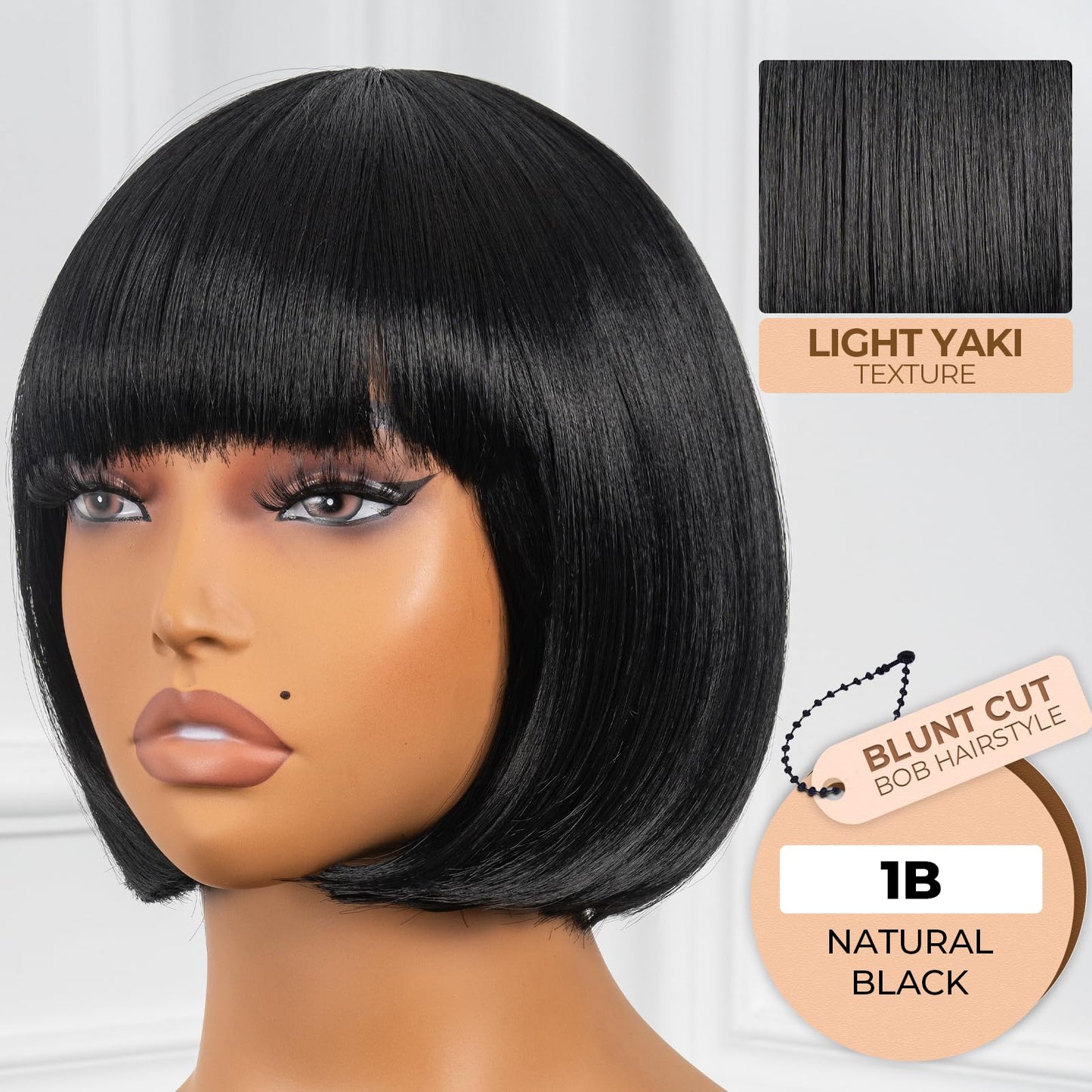 ToyoTress Bob Wig With Bangs - 12 Inch Peek-a-boo Color Short Bob Wig For Black Women Black Mix Brown Daily Costume Wigs, Light Yaki Straight Synthetic Hair Wigs Heat Resistant (12 Inch, SH30-612H)